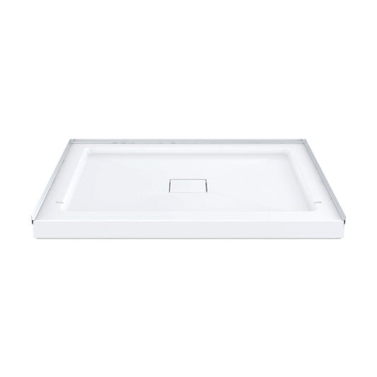 Marquette 42" x 34" Single or Double-Threshold Shower Pan Base with Center Drain and Removable Flange in Glossy White