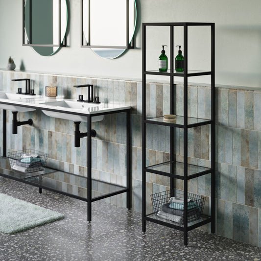 Pierre 16"x65"x14" Freestanding Linen Cabinet in Matte Black
