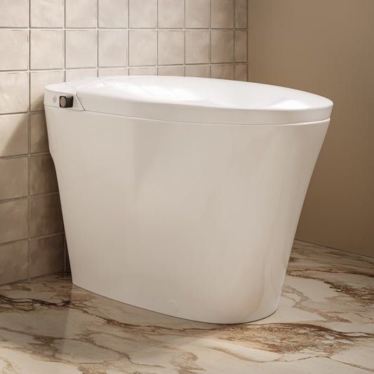 Hugo H Power Flush Tankless Toilet 12" Rough-in 1 GPF Non-Electric ADA Toilet with Integrated Tank and Manual Bidet in Glossy White